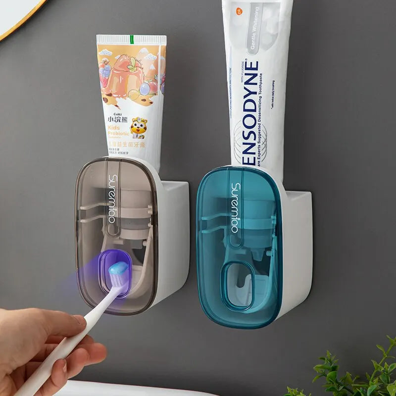 Dispenser di Dentifricio Automatico da Parete con Portaspazzolini