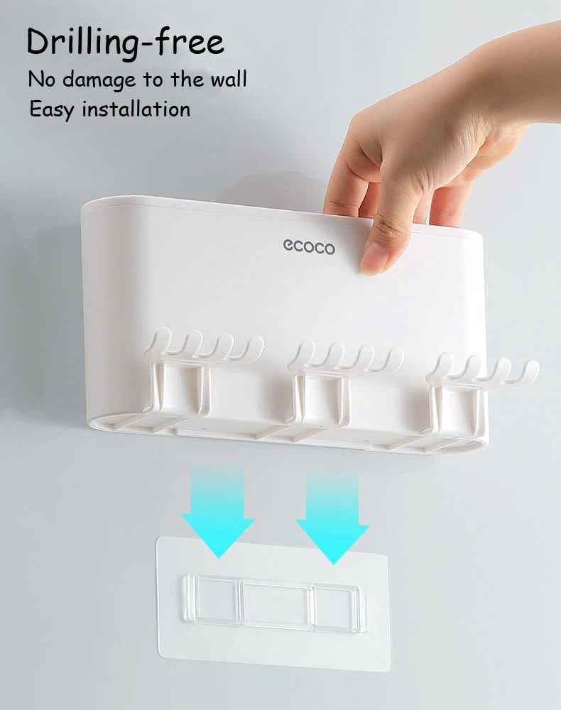 Dispenser Dentifricio con Portaspazzolini e Tazze Magnetiche – Organizer da Parete per Bagno