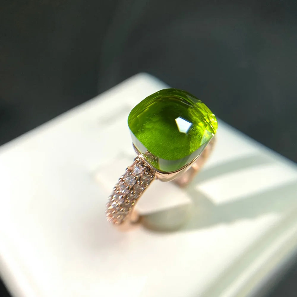 Anello quadrato di caramelle calde, anello di cristallo colorato per le donne gioielli di moda