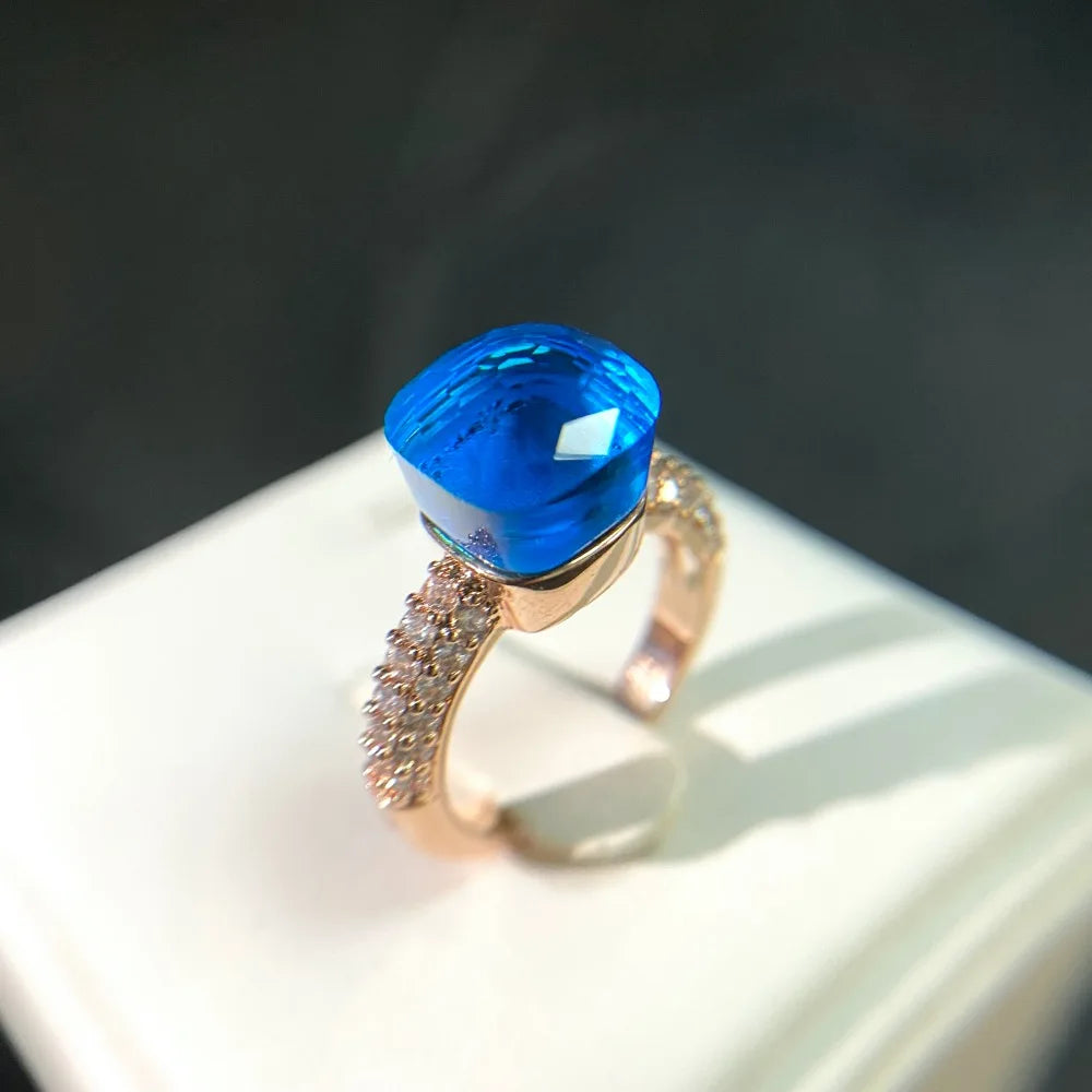 Anello quadrato di caramelle calde, anello di cristallo colorato per le donne gioielli di moda