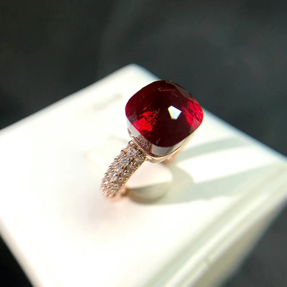 Anello quadrato di caramelle calde, anello di cristallo colorato per le donne gioielli di moda