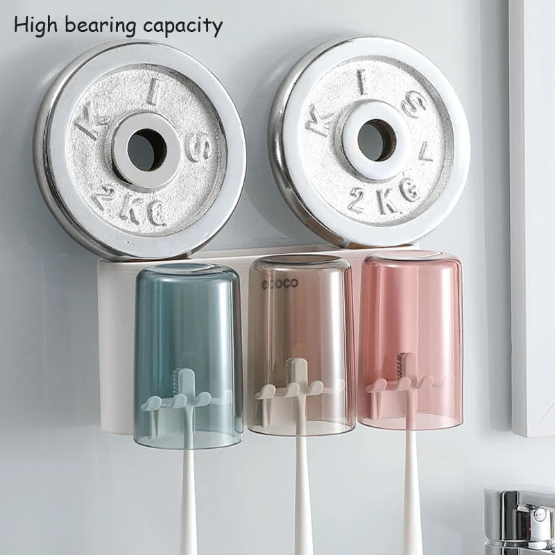 Dispenser Dentifricio con Portaspazzolini e Tazze Magnetiche – Organizer da Parete per Bagno