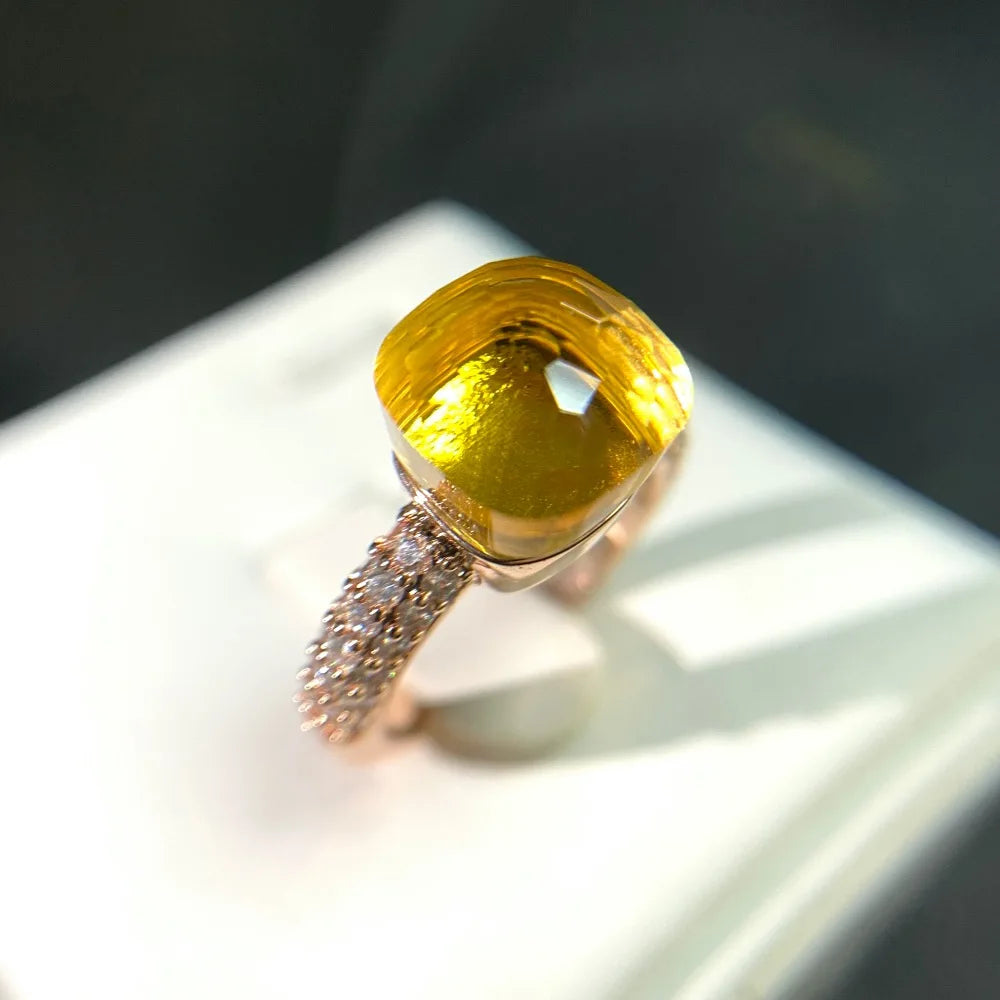 Anello quadrato di caramelle calde, anello di cristallo colorato per le donne gioielli di moda