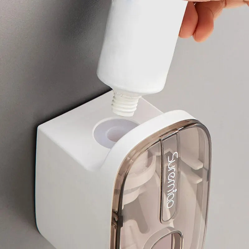 Dispenser di Dentifricio Automatico da Parete con Portaspazzolini