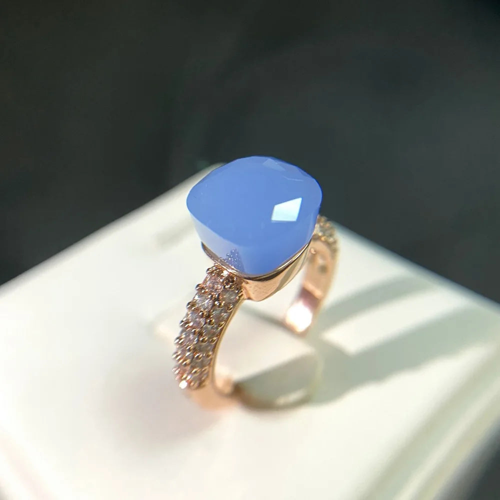 Anello quadrato di caramelle calde, anello di cristallo colorato per le donne gioielli di moda