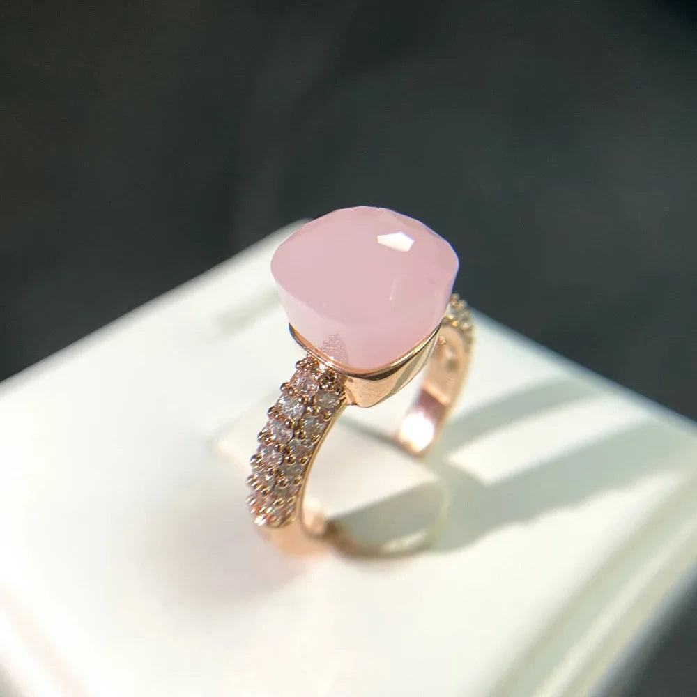 Anello quadrato di caramelle calde, anello di cristallo colorato per le donne gioielli di moda