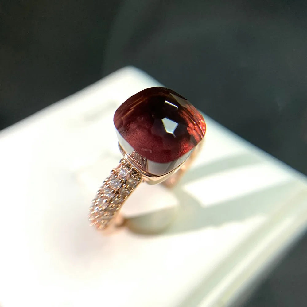 Anello quadrato di caramelle calde, anello di cristallo colorato per le donne gioielli di moda