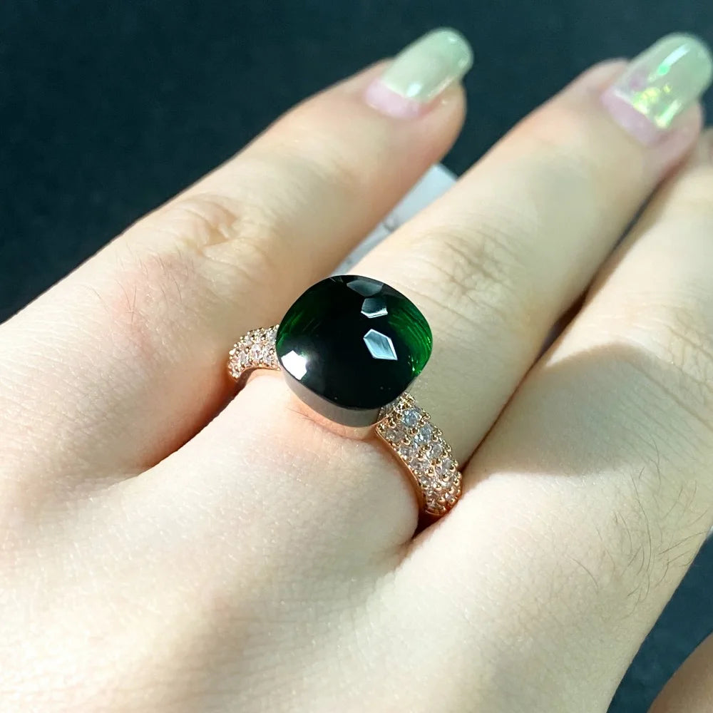 Anello quadrato di caramelle calde, anello di cristallo colorato per le donne gioielli di moda