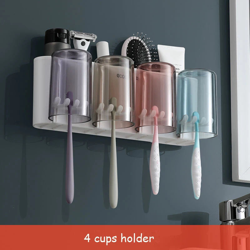 Dispenser Dentifricio con Portaspazzolini e Tazze Magnetiche – Organizer da Parete per Bagno