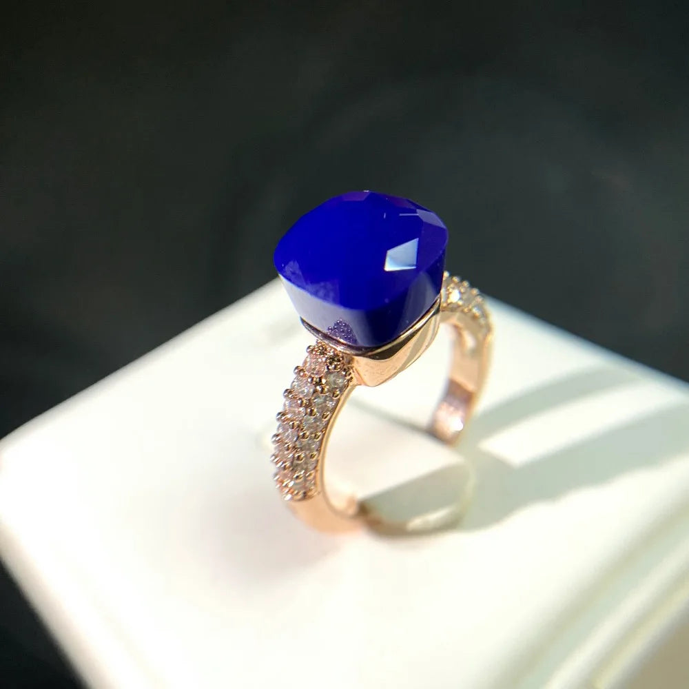 Anello quadrato di caramelle calde, anello di cristallo colorato per le donne gioielli di moda