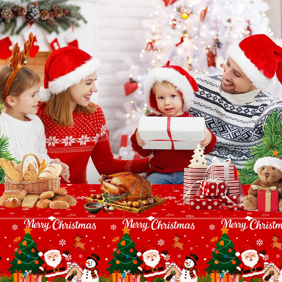 Tovaglia Natalizia in Plastica con Fiocchi di Neve