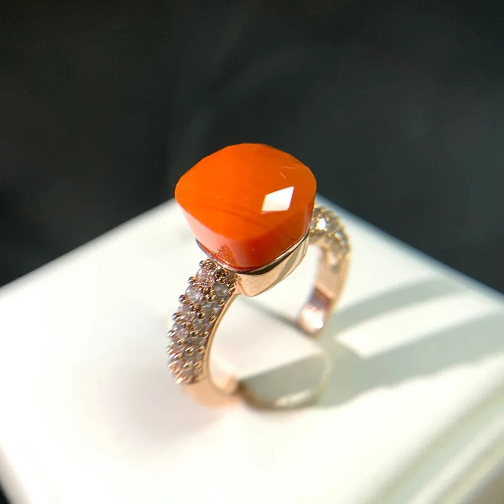 Anello quadrato di caramelle calde, anello di cristallo colorato per le donne gioielli di moda