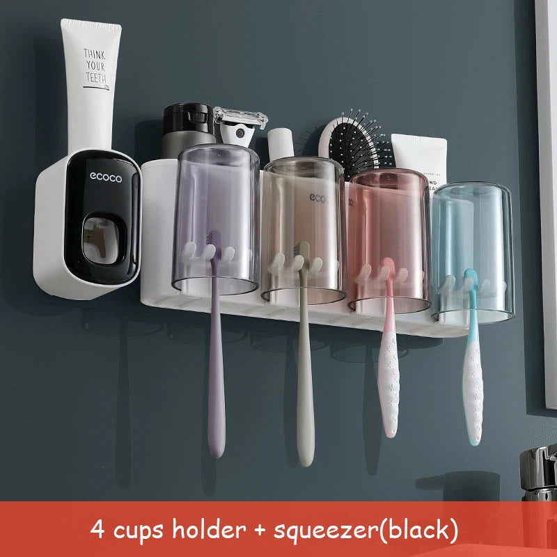 Dispenser Dentifricio con Portaspazzolini e Tazze Magnetiche – Organizer da Parete per Bagno