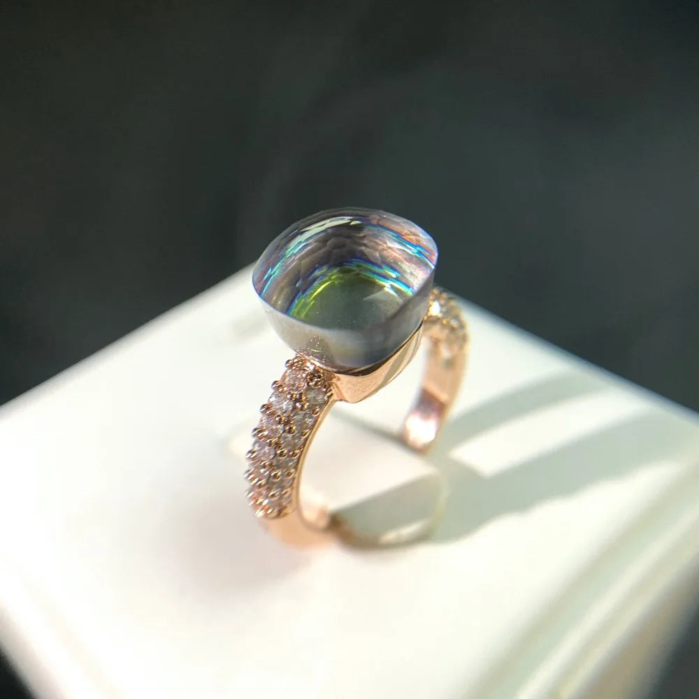 Anello quadrato di caramelle calde, anello di cristallo colorato per le donne gioielli di moda