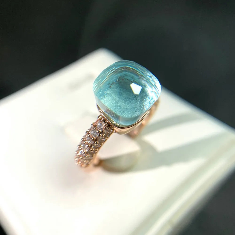 Anello quadrato di caramelle calde, anello di cristallo colorato per le donne gioielli di moda