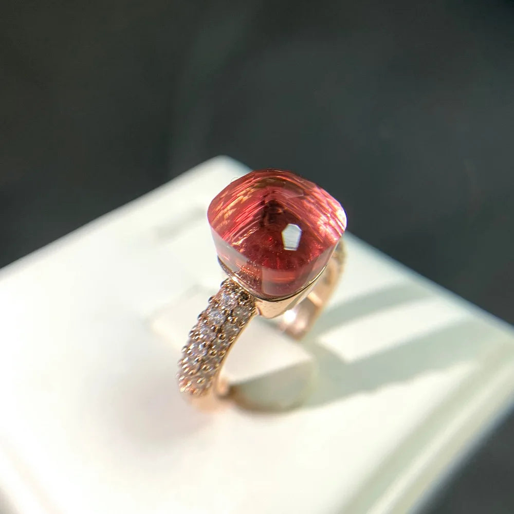 Anello quadrato di caramelle calde, anello di cristallo colorato per le donne gioielli di moda