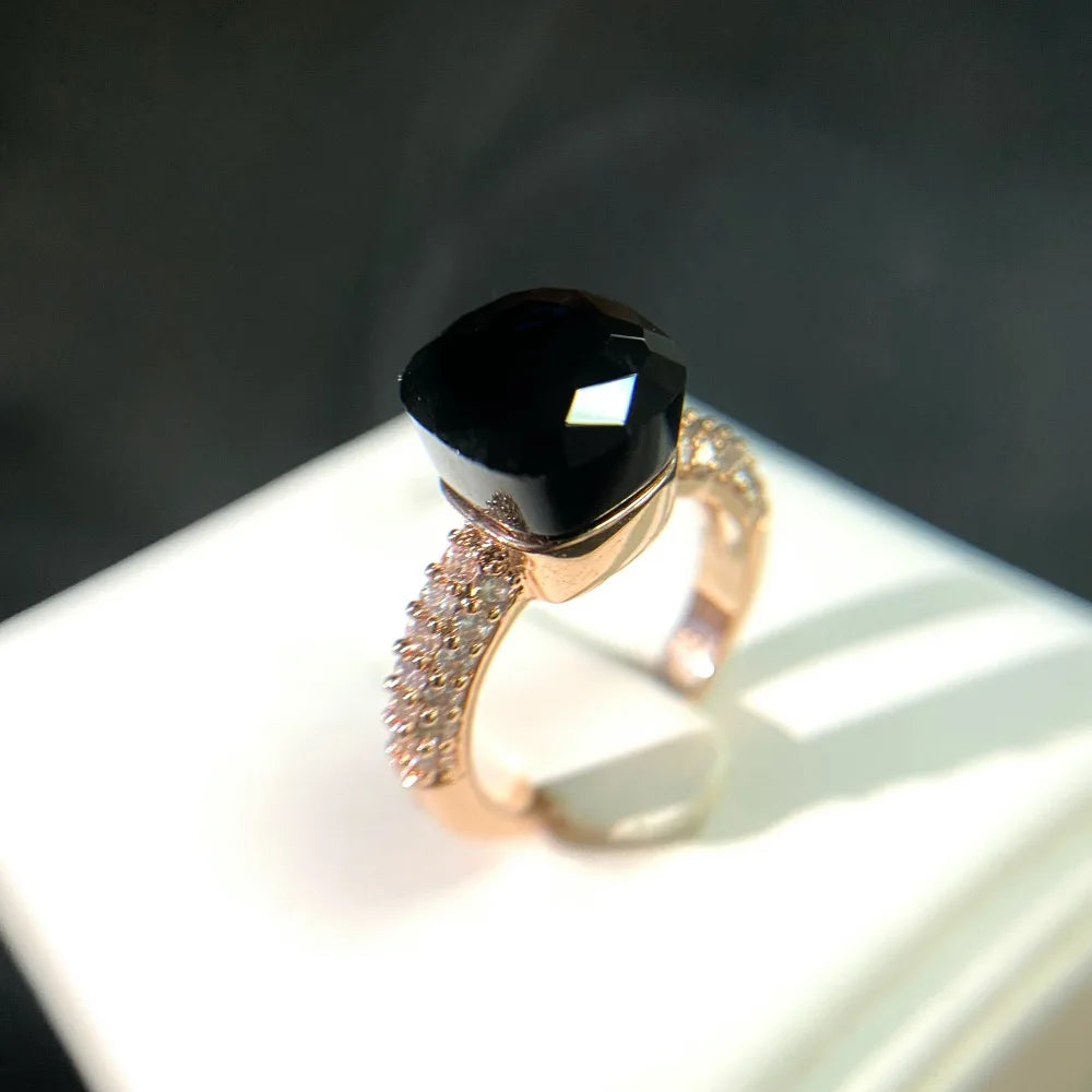 Anello quadrato di caramelle calde, anello di cristallo colorato per le donne gioielli di moda