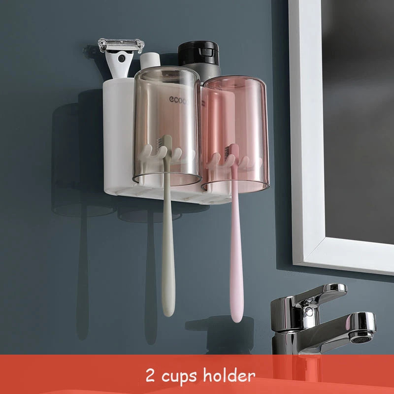 Dispenser Dentifricio con Portaspazzolini e Tazze Magnetiche – Organizer da Parete per Bagno