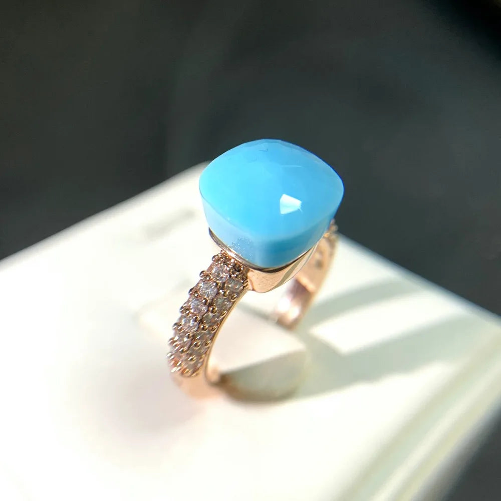 Anello quadrato di caramelle calde, anello di cristallo colorato per le donne gioielli di moda