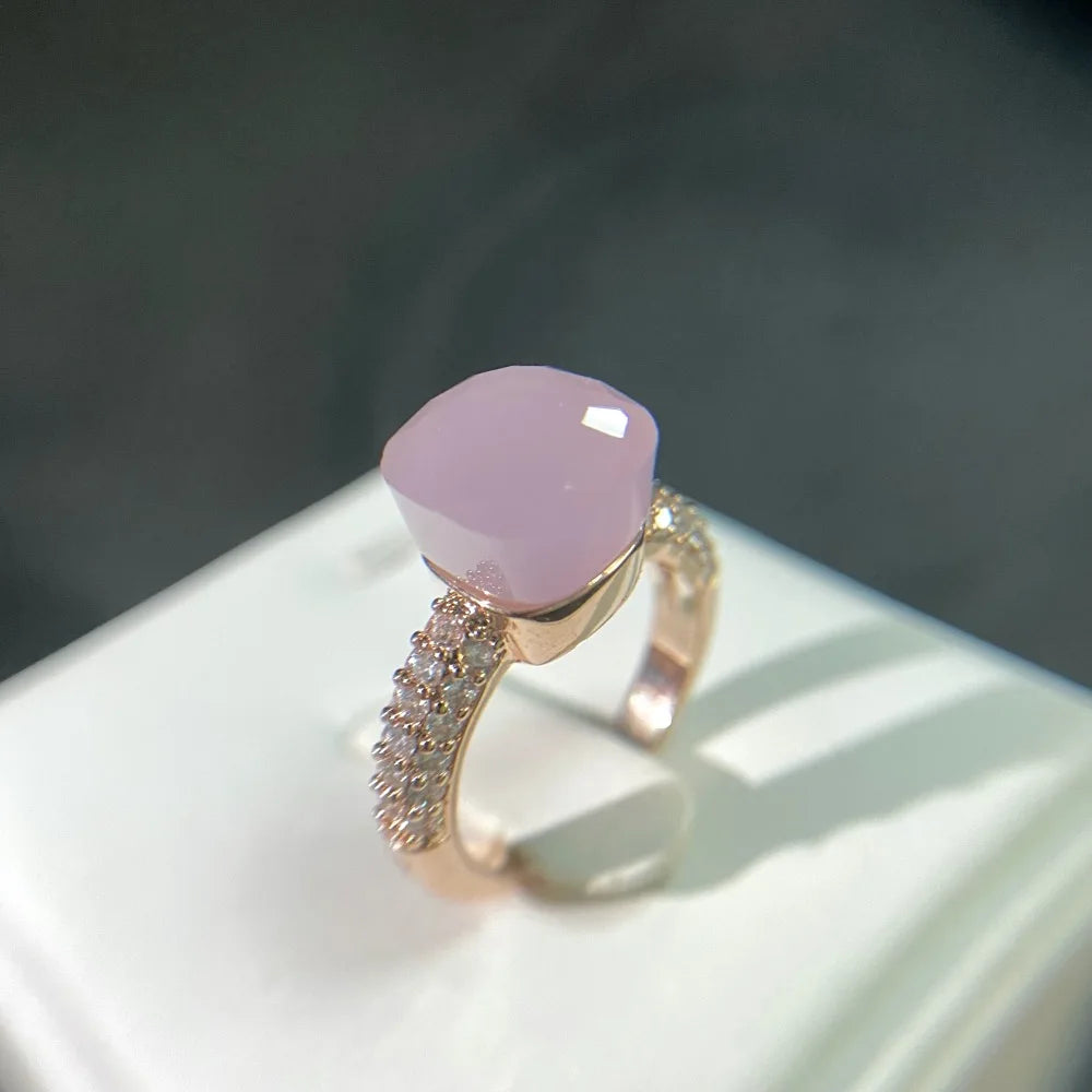 Anello quadrato di caramelle calde, anello di cristallo colorato per le donne gioielli di moda